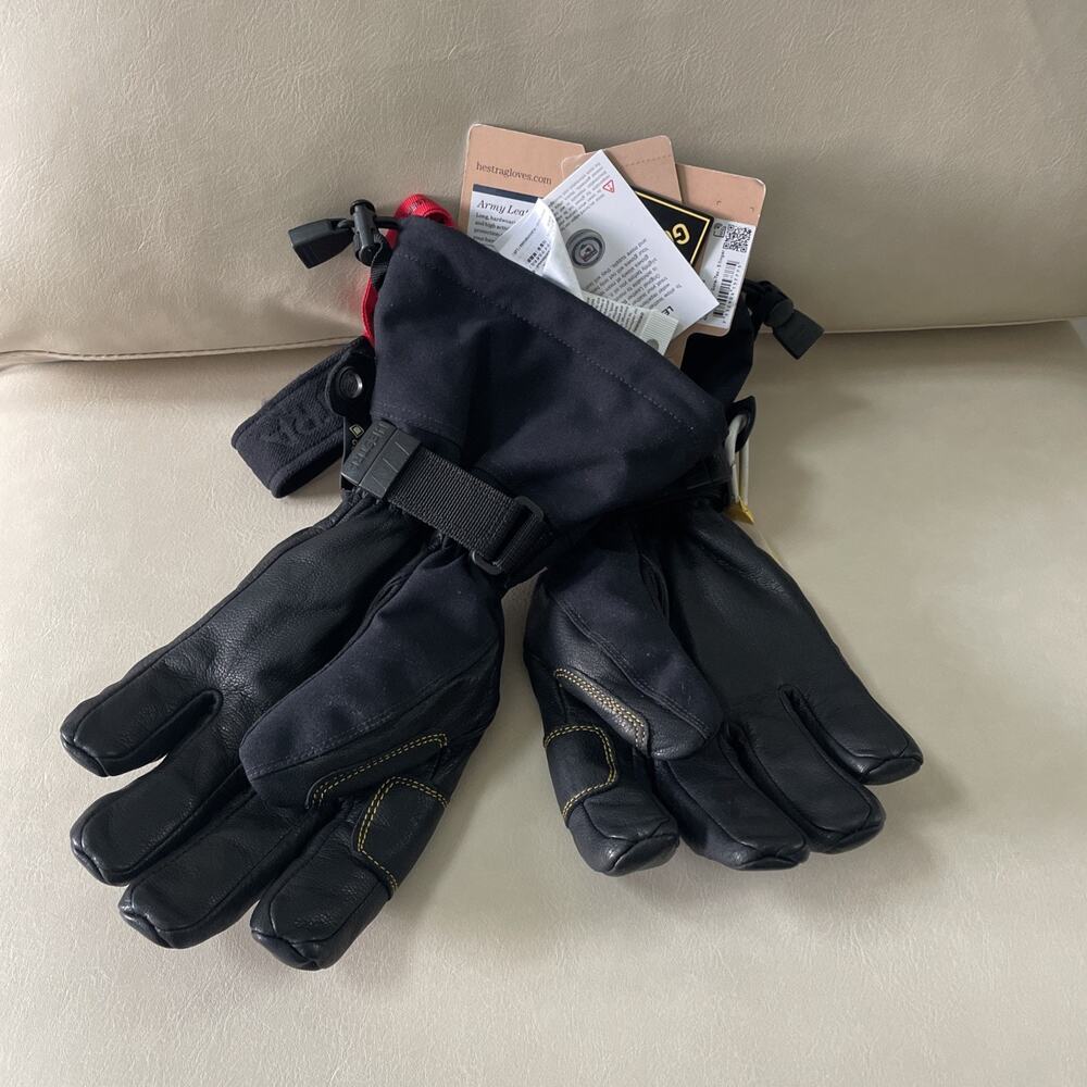 Hestra Army Leather GORE-TEX Gloves Size 6 XS Black Alpine Pro Ski 5-Finger NEW - Picture 2 of 4